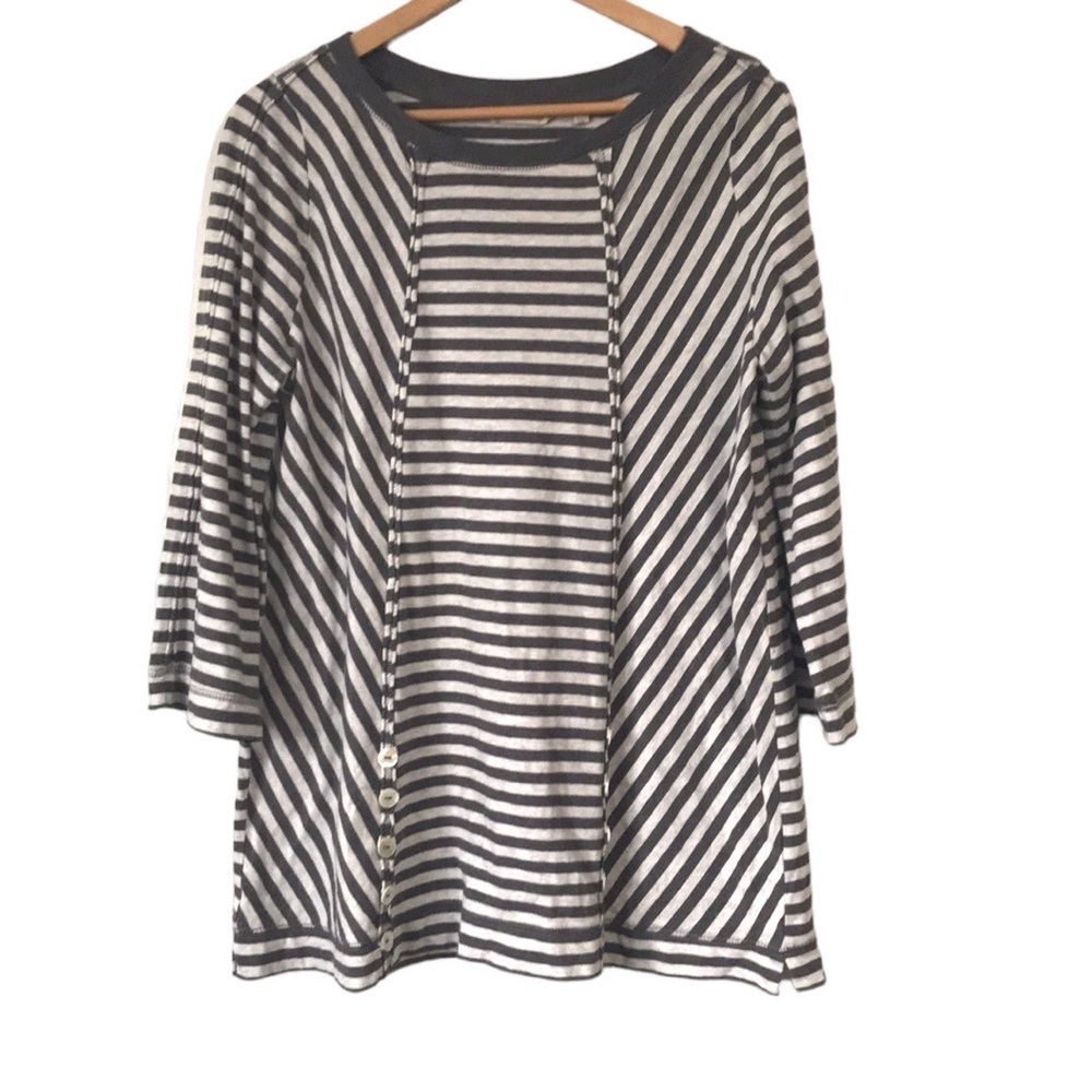 Soft Surroundings Tops Lilo Tunic Charcoal Grey Stripe shirt size Medium - Picture 2 of 13